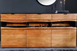 Massivholz Sideboard GRAND ACACIA 180cm braun Akazie mit LED-Beleuchtung Baumkante