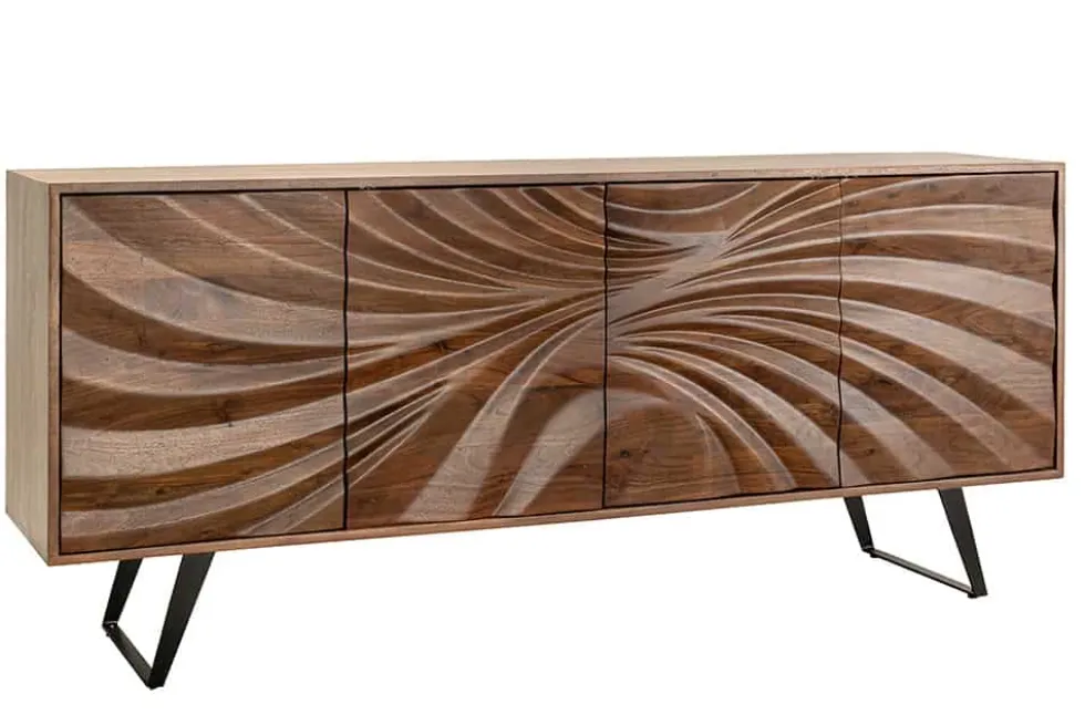 Massivholz Sideboard HURRICANE 175cm braun Akazie 3D-Design