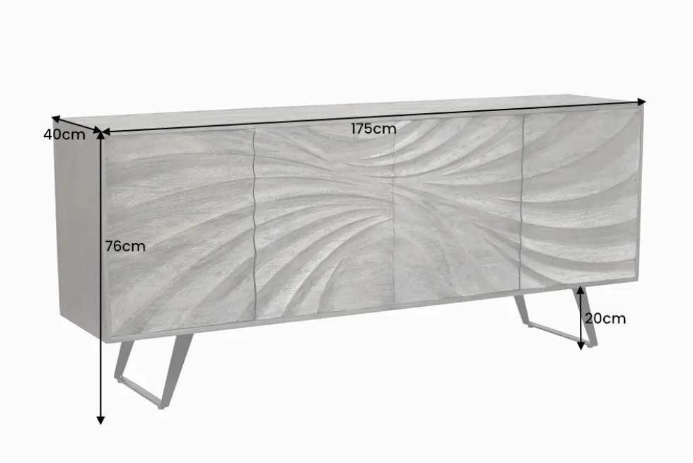 Massivholz Sideboard HURRICANE 175cm braun Akazie 3D-Design