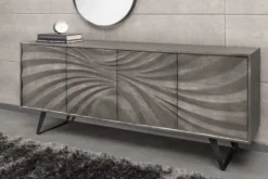 Massivholz Sideboard HURRICANE 175cm grau Akazie 3D-Design
