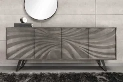 Massivholz Sideboard HURRICANE 175cm grau Akazie 3D-Design