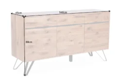 Massivholz Sideboard LIVING EDGE 160cm Wildeiche Metall schwarz Baumkante mit Schubladen