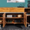 Massivholz Sideboard MAMMUT 170cm Akazie Baumkante mit Schubladen Kufengestell Edelstahl