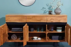 Massivholz Sideboard MAMMUT 160cm Akazie honey finish Metall Baumkante mit Schubladen