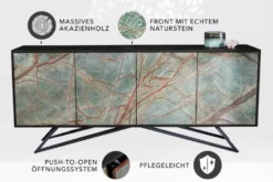 Massivholz Sideboard MOUNTAIN SOUL 175cm echter Naturstein schwarz Akazie Anrichte
