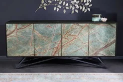 Massivholz Sideboard MOUNTAIN SOUL 175cm echter Naturstein schwarz Akazie Anrichte