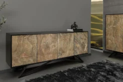 Massivholz Sideboard MOUNTAIN SOUL 175cm grau grün Naturstein Akazie schwarz