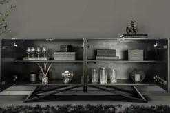 Massivholz Sideboard MOUNTAIN SOUL 175cm grau grün Naturstein Akazie schwarz