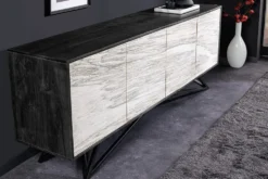 Massivholz Sideboard MOUNTAIN SOUL 175cm weiß schwarz Akazie echter Naturstein