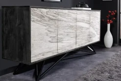 Massivholz Sideboard MOUNTAIN SOUL 175cm weiß schwarz Akazie echter Naturstein
