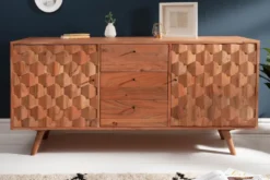 Massivholz Sideboard MYSTIC LIVING 145cm Akazie natur Kommode mit Schubladen 3D-Design