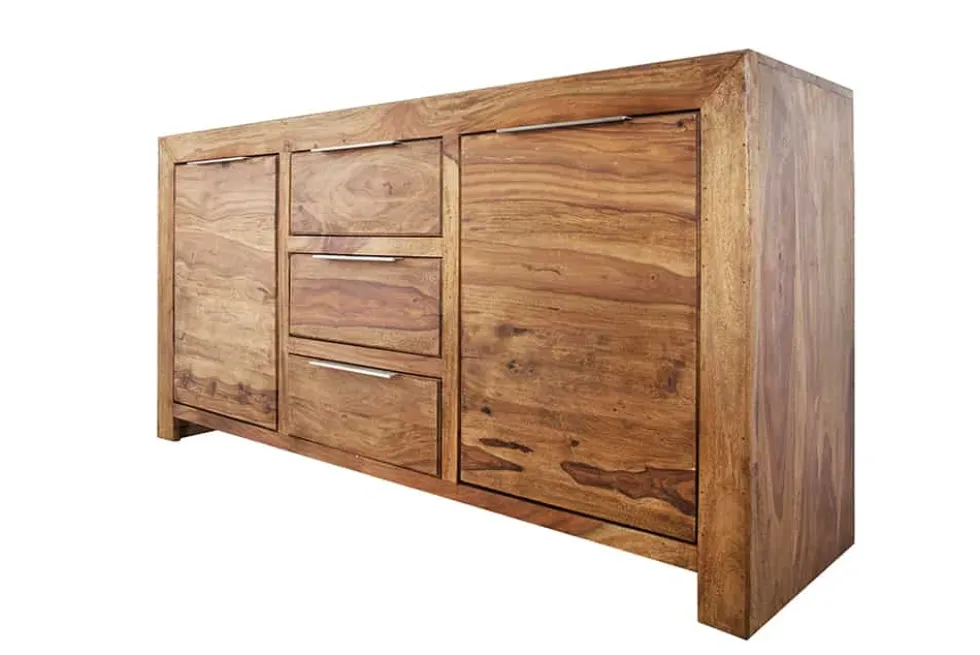Massivholz Sideboard PURE 135cm braun Sheesham stone finish Kommode mit Schubladen