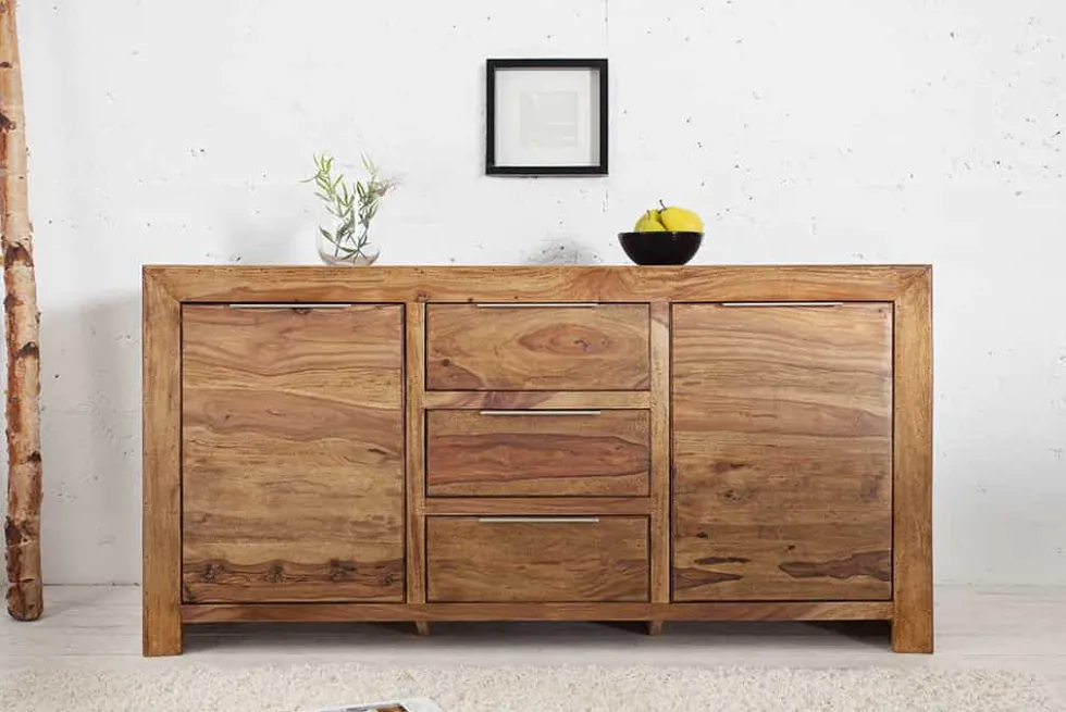 Massivholz Sideboard PURE 135cm braun Sheesham stone finish Kommode mit Schubladen