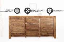Massivholz Sideboard PURE 135cm braun Sheesham stone finish Kommode mit Schubladen