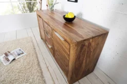 Massivholz Sideboard PURE 135cm braun Sheesham stone finish Kommode mit Schubladen