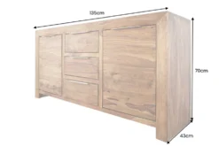 Massivholz Sideboard PURE 135cm braun Sheesham stone finish Kommode mit Schubladen