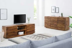 Massivholz Sideboard RELIEF 160cm braun Sheesham stone finish Kommode mit Schubladen