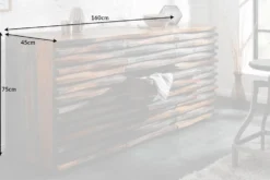 Massivholz Sideboard RELIEF 160cm Sheesham grau smoke finish Kommode mit Schubladen