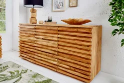 Massivholz Sideboard RELIEF 160cm Akazie Kommode mit Schubladen aufwändige Front