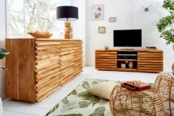 Massivholz Sideboard RELIEF 160cm Akazie Kommode mit Schubladen aufwändige Front