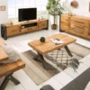 Massivholz Sideboard THOR 200cm mit Schubladen natur Wildeiche geölt Metall schwarz