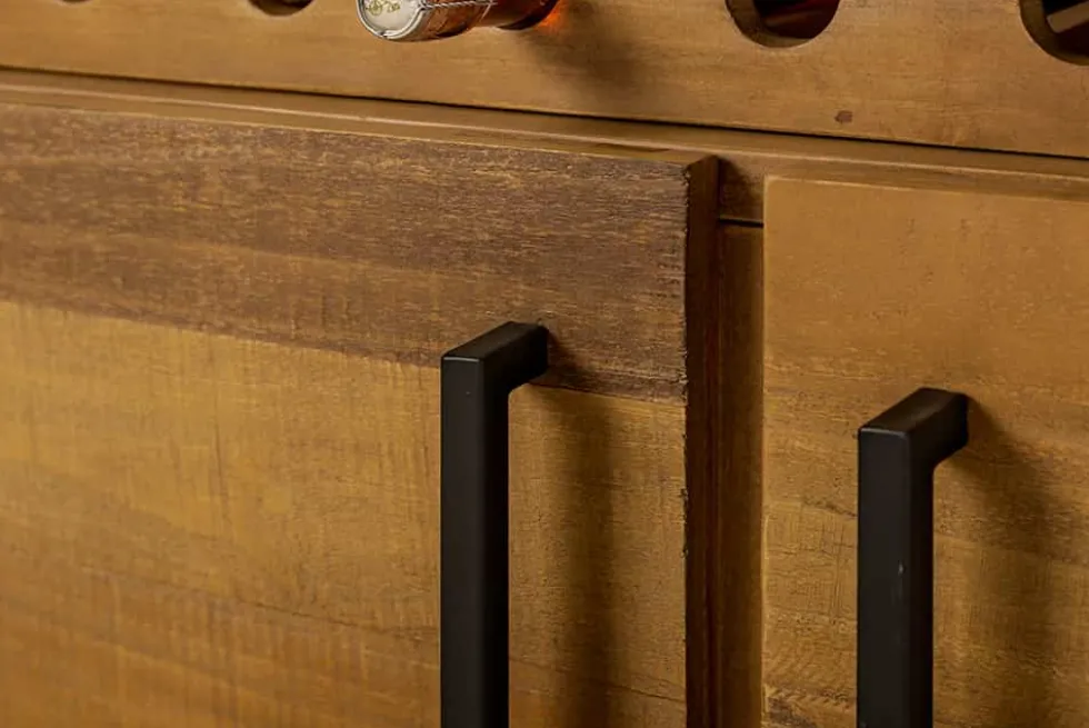 Massivholz Sideboard THOR 195cm braun Pinie mit Schubladen Weinregal Industrial Design