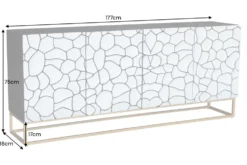 Massivholz Sideboard VULCANO 180cm weiß schwarz Mangoholz mit 3D Schnitzereien handmade Metallgestell gold