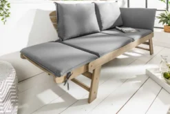 Massivholz Sitzbank MODULAR 155-190cm grau Akazie inkl. Kissen Gartenbank klappbar