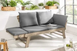 Massivholz Sitzbank MODULAR 155-190cm grau Akazie inkl. Kissen Gartenbank klappbar