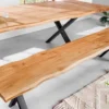 Massivholz Sitzbank WILD OAK 160cm Eiche Baumkante X-Gestell Industrial
