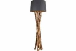 Massivholz Stehlampe HARMONY NATURE 151cm schwarz Teak mit Baumwollschirm