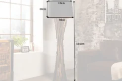 Massivholz Stehlampe HARMONY NATURE 151cm schwarz Teak mit Baumwollschirm