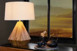 Massivholz Tischlampe DIAMOND 65cm Teak natur weiß modern handmade