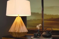 Massivholz Tischlampe DIAMOND 65cm Teak natur weiß modern handmade