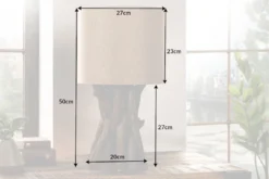 Massivholz Tischlampe HARMONY NATURE 50cm beige Teak mit Leinenschirm