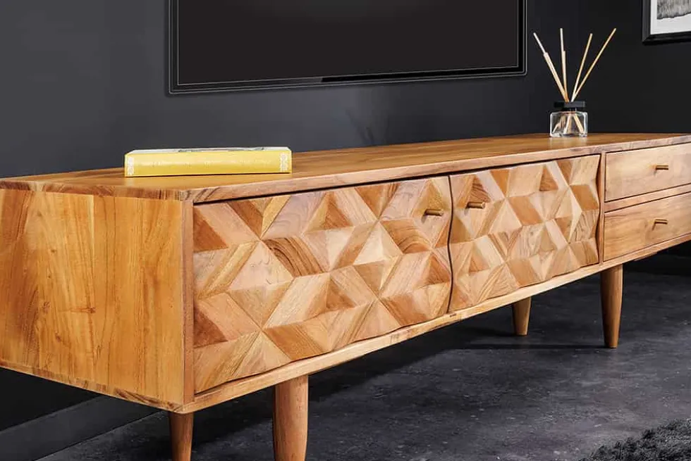 Massivholz TV-Lowboard ALPINE 145cm natur Akazie Retro Design honey finish