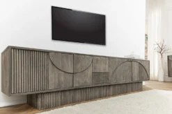 Massivholz TV-Lowboard ART DECO 200cm grau smoked Mangoholz 3D-Front