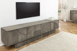Massivholz TV-Lowboard ART DECO 200cm grau smoked Mangoholz 3D-Front