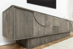 Massivholz TV-Lowboard ART DECO 200cm grau smoked Mangoholz 3D-Front