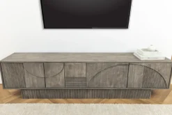 Massivholz TV-Lowboard ART DECO 200cm grau smoked Mangoholz 3D-Front
