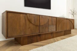 Massivholz TV-Lowboard ART DECO 200cm braun smoked Mangoholz 3D-Front