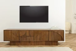Massivholz TV-Lowboard ART DECO 200cm braun smoked Mangoholz 3D-Front