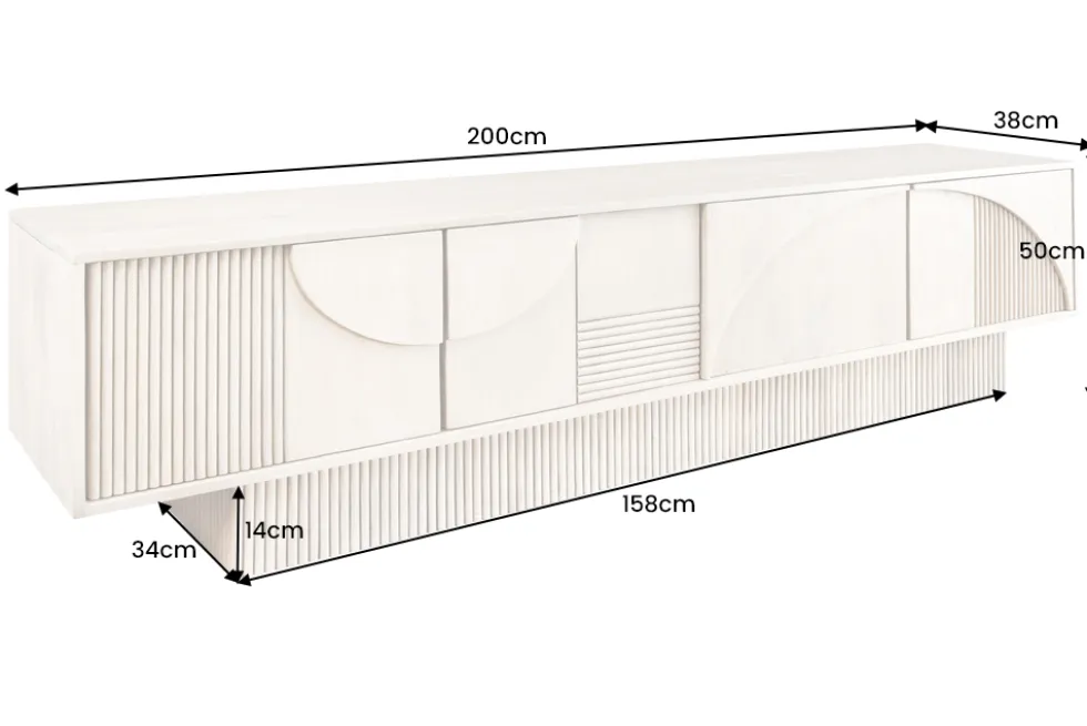 Massivholz TV-Lowboard ART DECO 200cm braun smoked Mangoholz 3D-Front