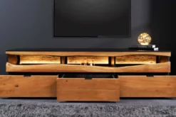 Massivholz TV-Lowboard GRAND ACACIA 180cm braun Akazie mit LED-Beleuchtung Baumkante