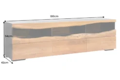 Massivholz TV-Lowboard GRAND ACACIA 180cm braun Akazie mit LED-Beleuchtung Baumkante