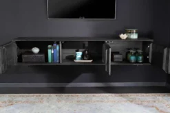 Massivholz TV Lowboard MOUNTAIN SOUL 160cm schwarz hängend echter Naturstein Akazie