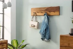 Massivholz Wandgarderobe MAMMUT 80cm braun Sheesham stone finish 6 Kleiderhaken