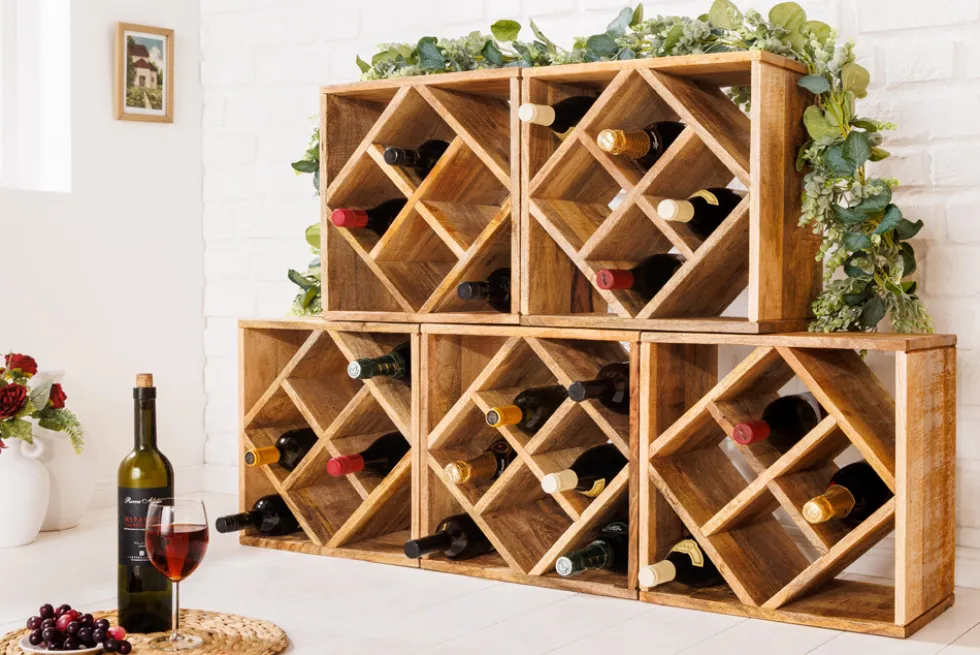 Massivholz Weinregal CUBUS 40cm Mango handmade Beistelltisch