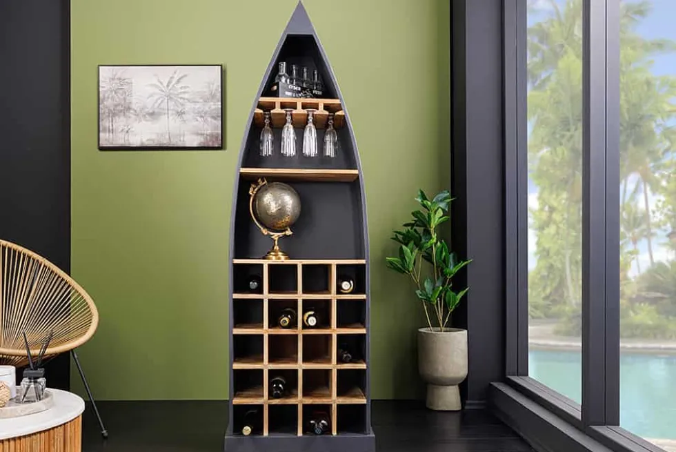 Massivholz Weinregal SEVEN SEAS 180cm anthrazit natur Mango Flaschenregal