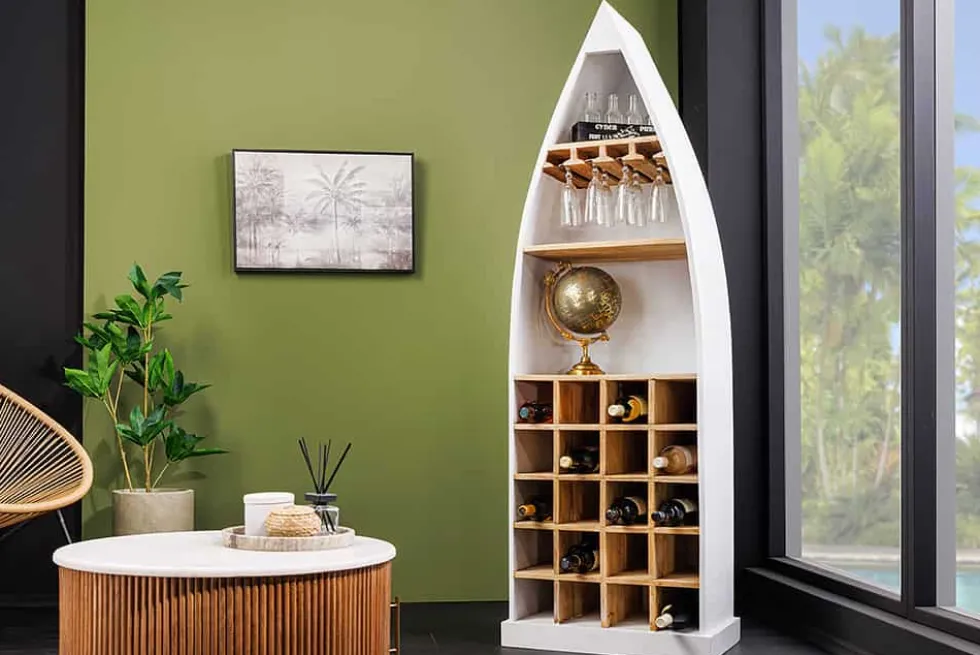 Massivholz Weinregal SEVEN SEAS 180cm weiß natur Mango Flaschenregal